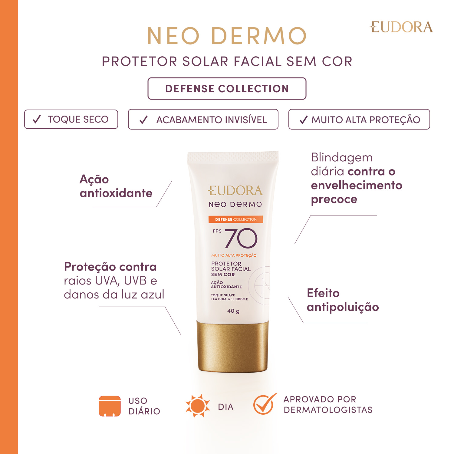 Neo Dermo Combo Neo Dermo: Protetor Solar FPS 70 40g + Gel de Limpeza Facial 150g