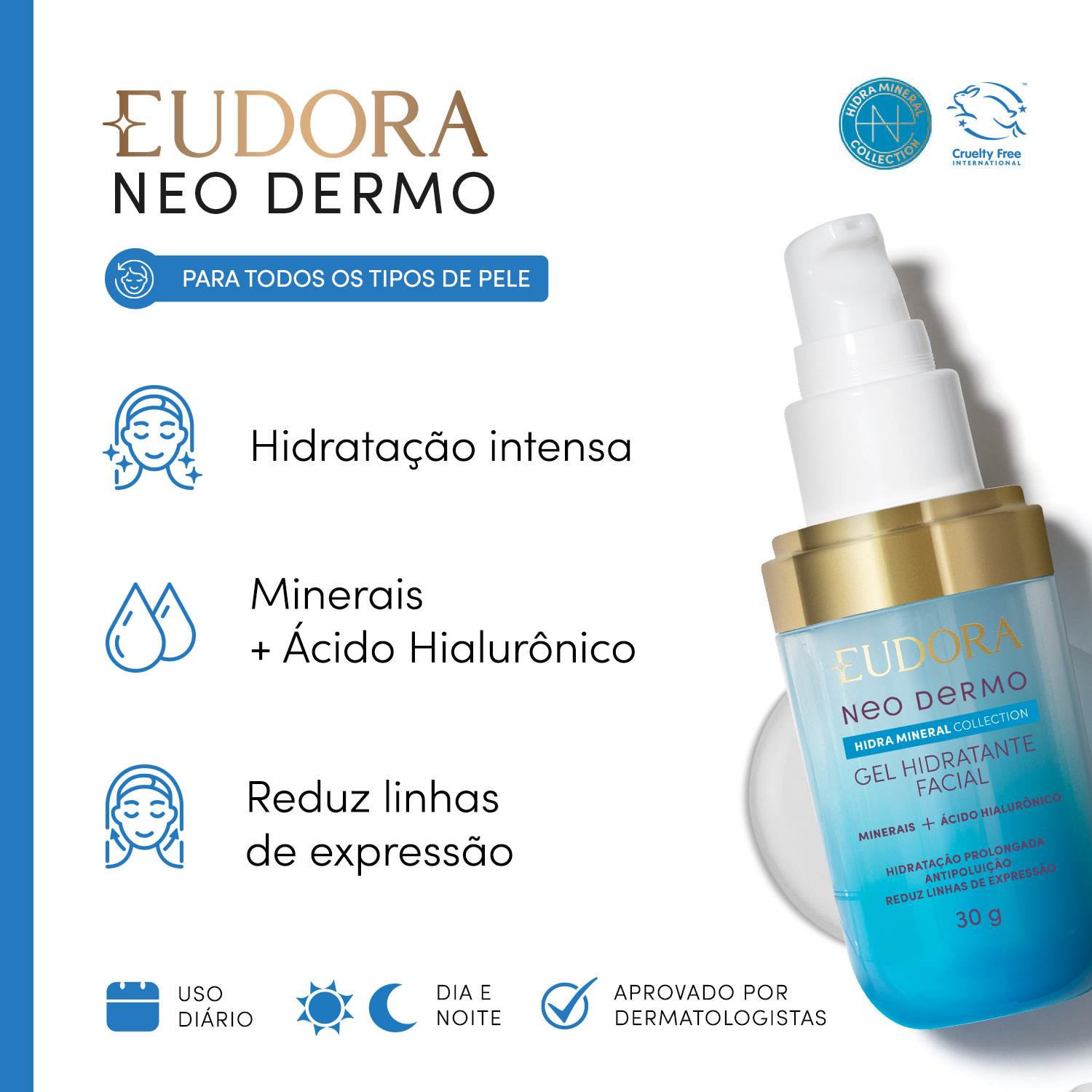 Neo Dermo Combo Neo Dermo: Gel de Limpeza Purific Collection 150g + Gel Hidratante Facial Hidra Mineral Collection 30g + Gel Hidratante Facial Antissinais 60+ Pró Age Collection 50g